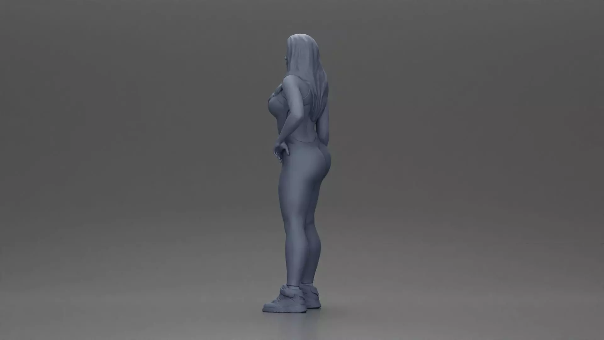 woman in red bodysuit striking a fashionable pose with sneakers 3D print model_10