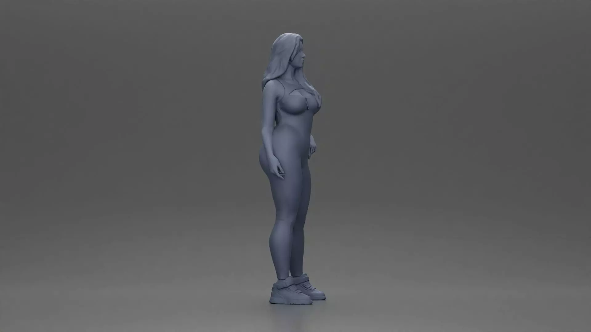 woman in red bodysuit striking a fashionable pose with sneakers 3D print model_7