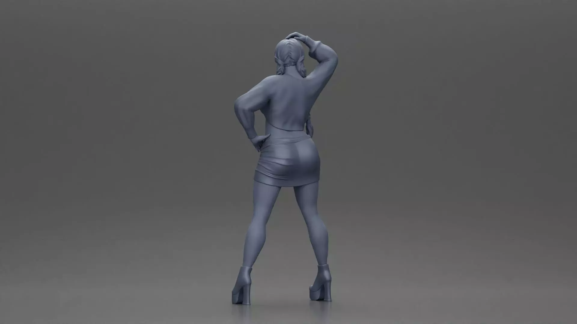 Woman in outfit striking a playful pose with braids and heels 3D print model_9
