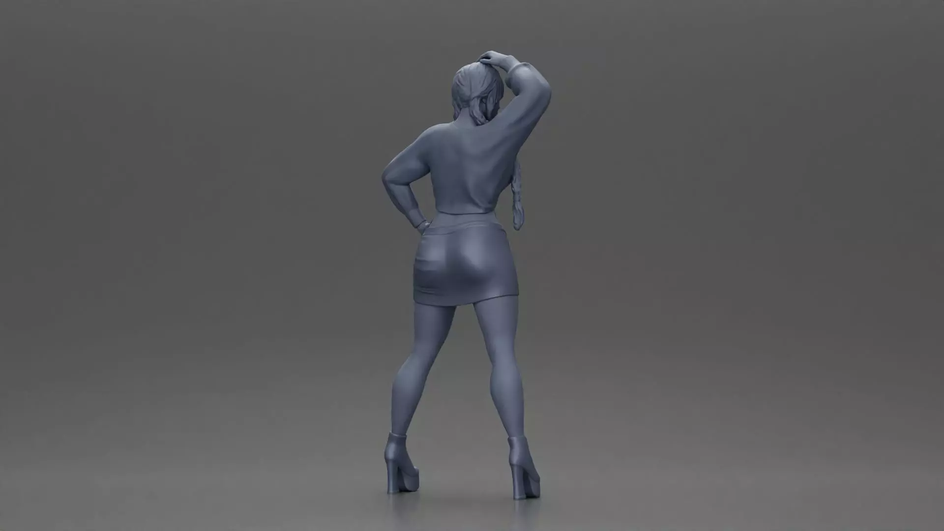 Woman in outfit striking a playful pose with braids and heels 3D print model_8
