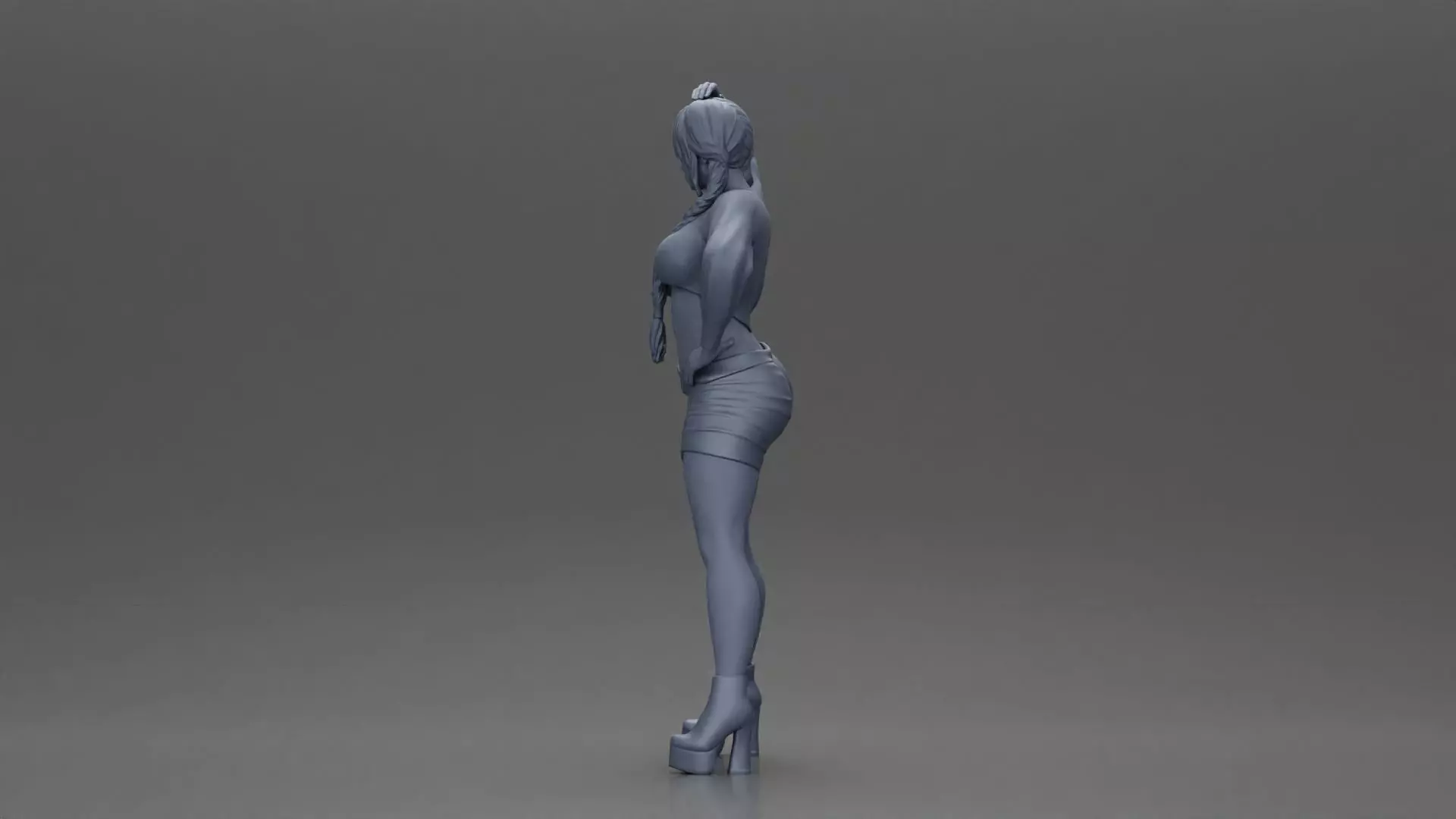 Woman in outfit striking a playful pose with braids and heels 3D print model_10