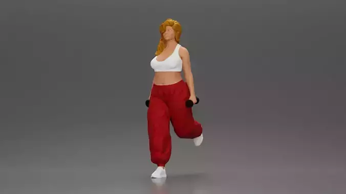 Strong woman power walking with dumbbells wearing top and pants 3D print model