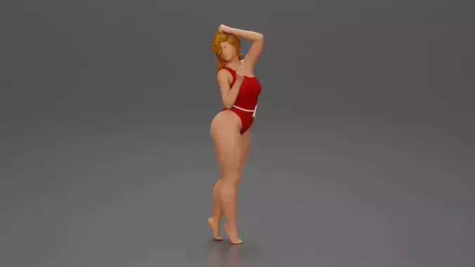 woman in a red swimsuit posing confidently