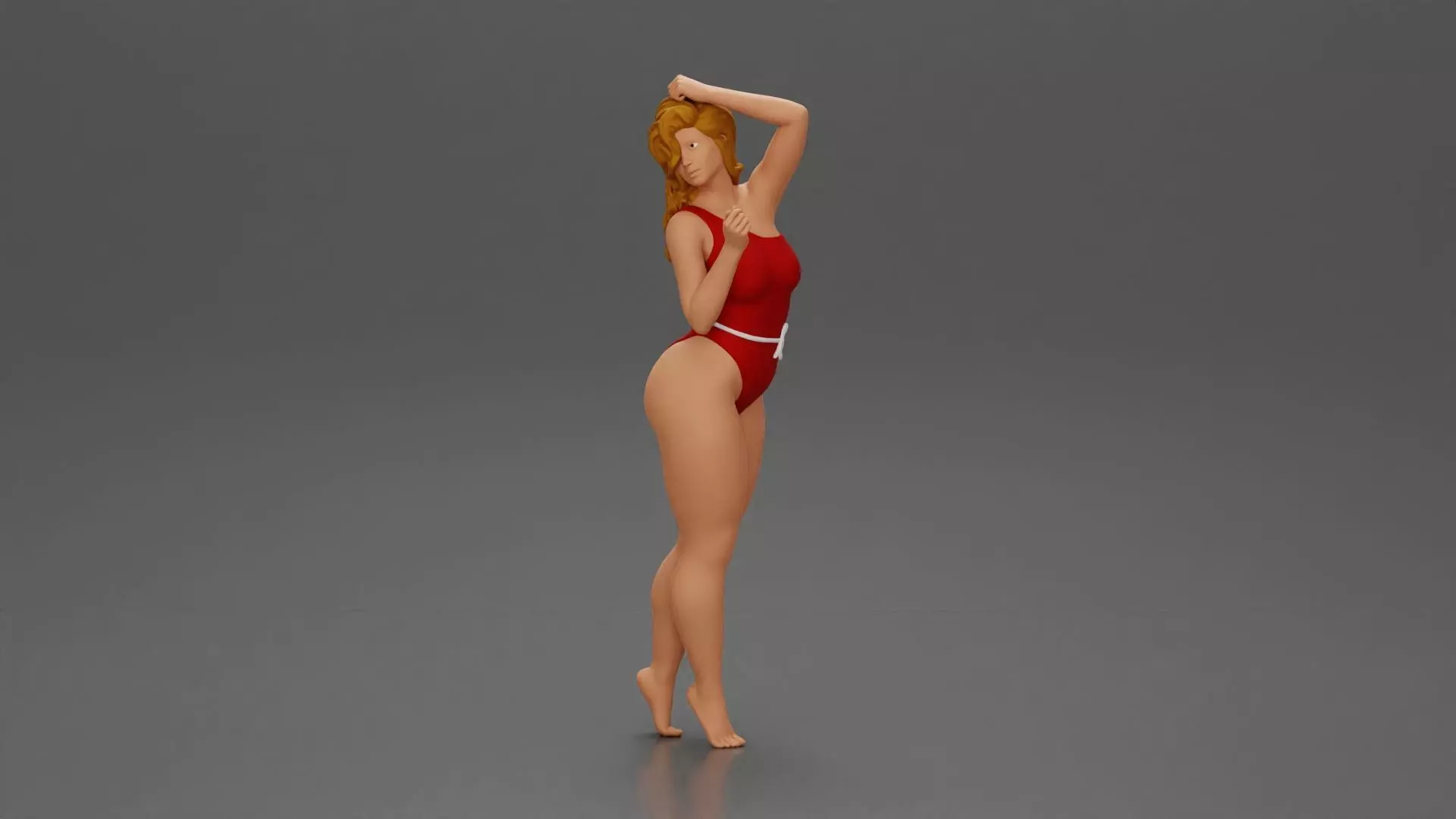 woman in a red swimsuit posing confidently 3D print model_0