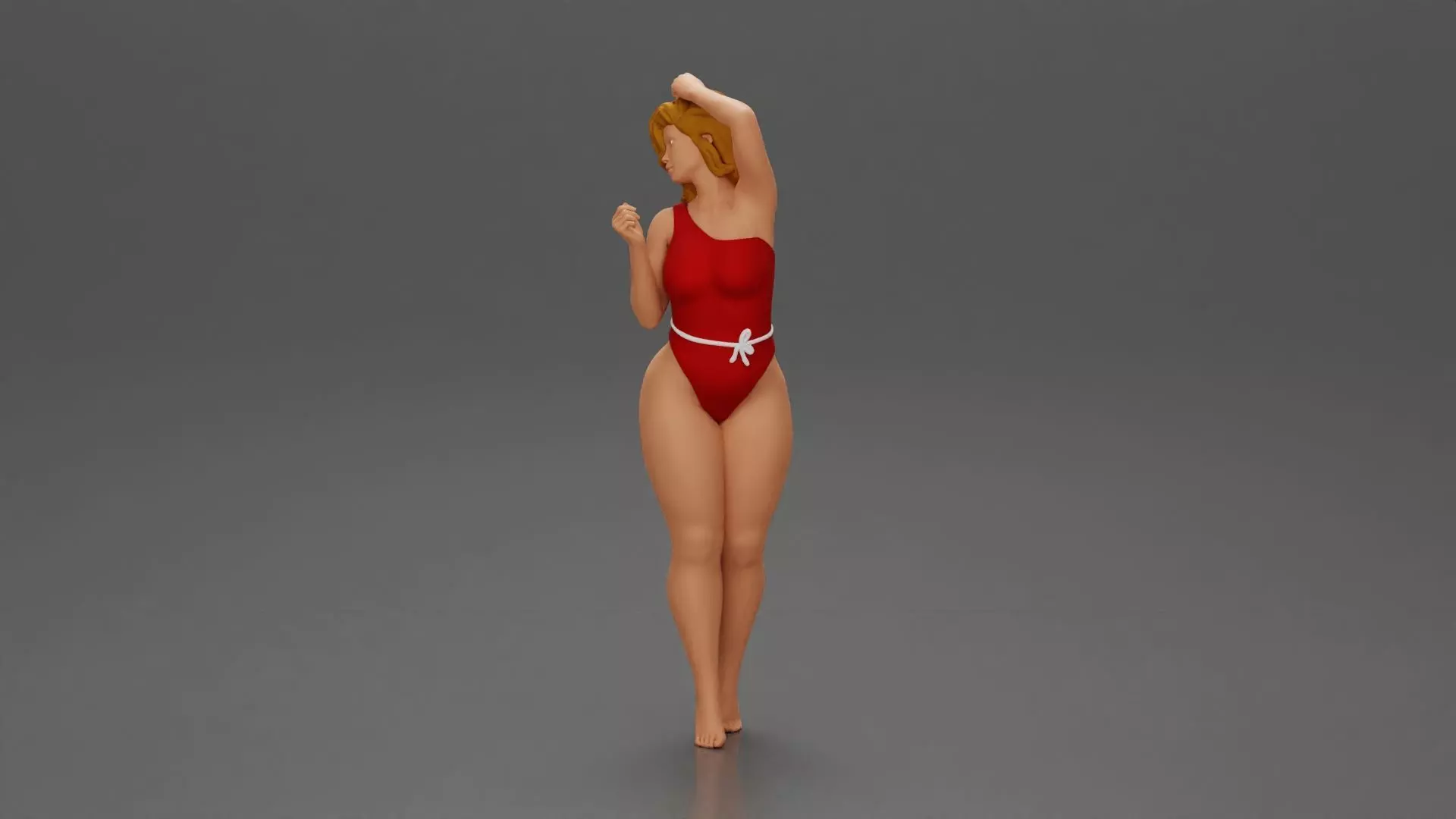 woman in a red swimsuit posing confidently 3D print model_5