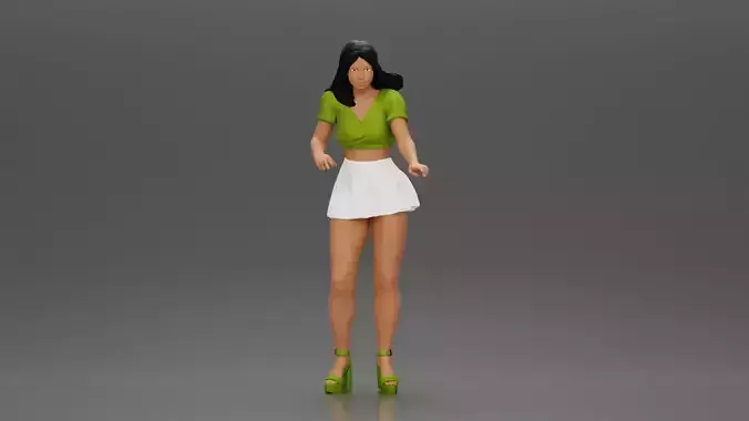 woman standing with a top skirt looking want to hold something