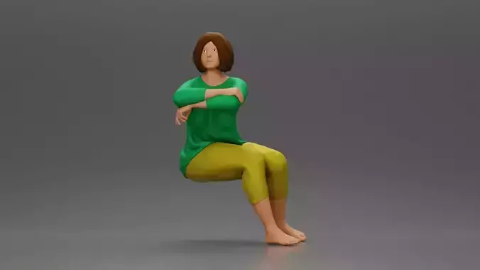 Calm woman sits midair with grace arms folded legs crossed