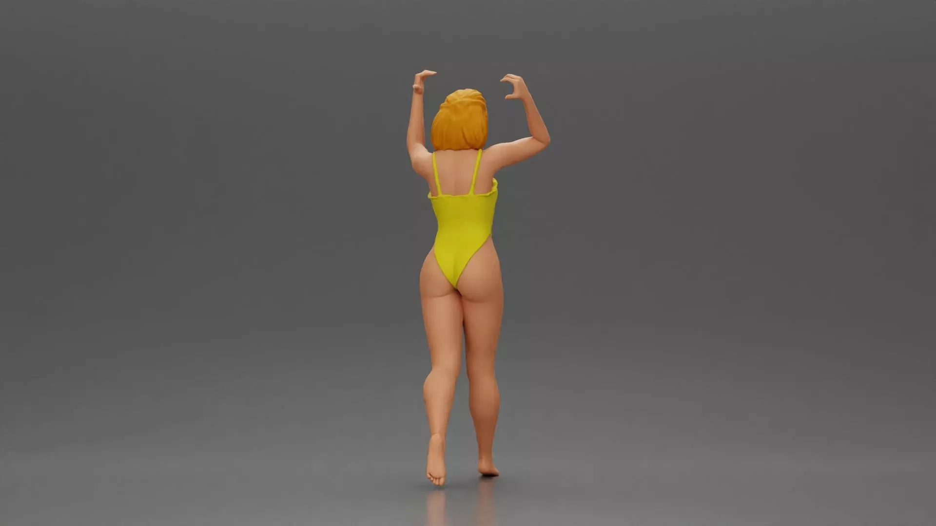 woman in swimsuit carrying a red surfboard on her shoulders 3D print model_8