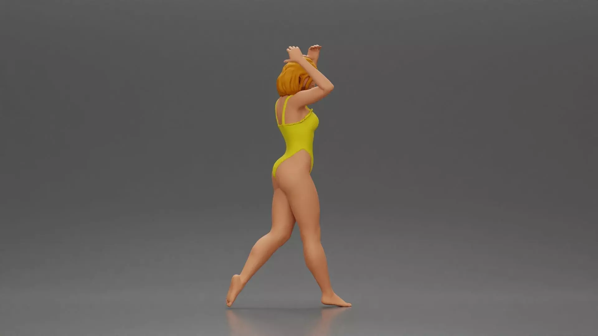 woman in swimsuit carrying a red surfboard on her shoulders 3D print model_7