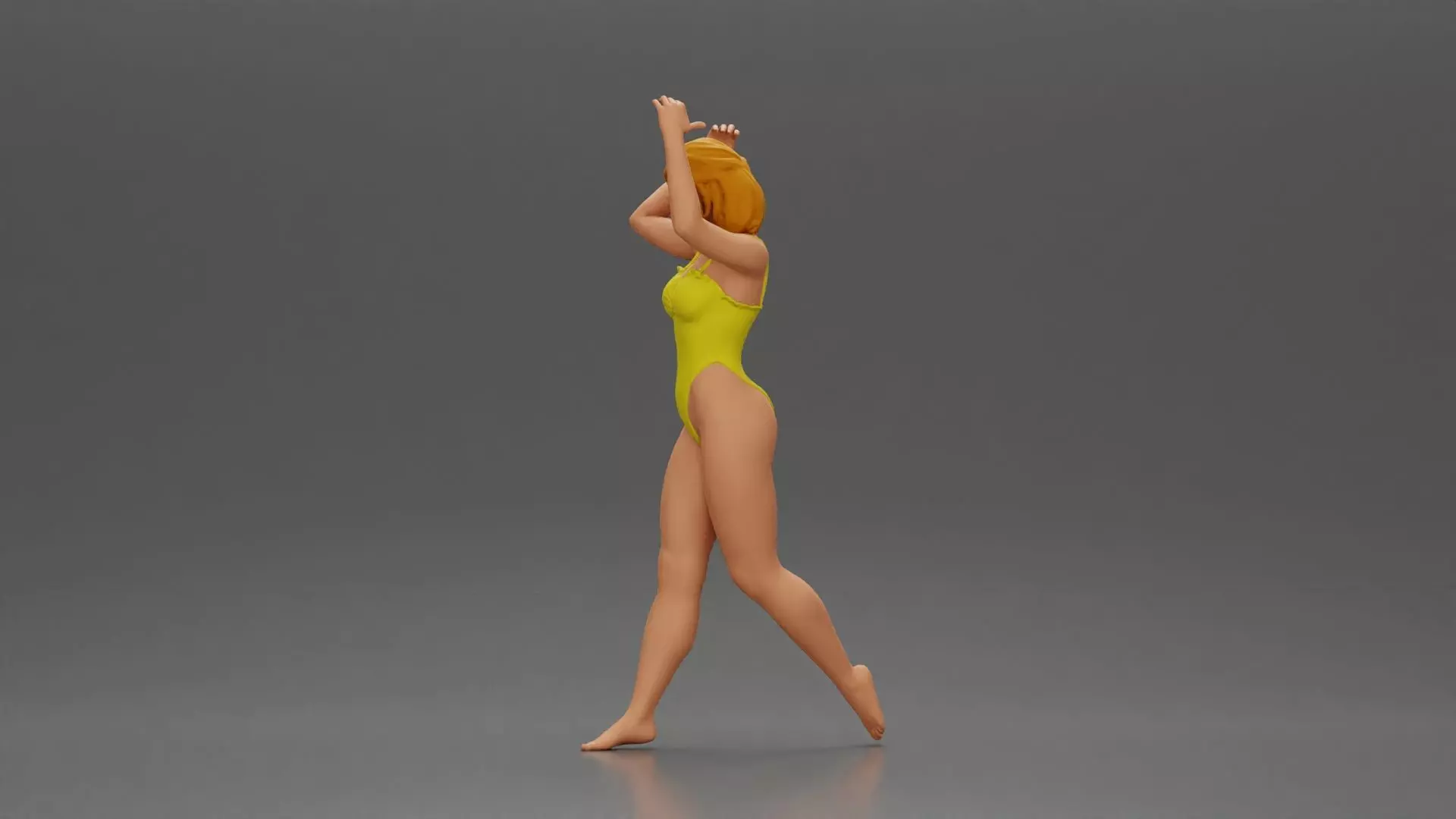 woman in swimsuit carrying a red surfboard on her shoulders 3D print model_10