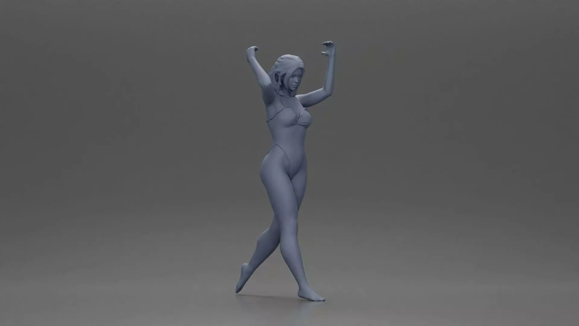 woman in swimsuit carrying a red surfboard on her shoulders 3D print model_18