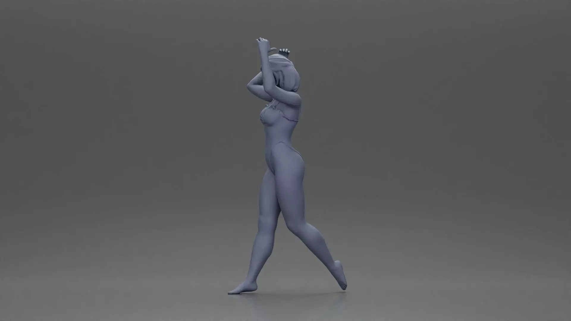 woman in swimsuit carrying a red surfboard on her shoulders 3D print model_22