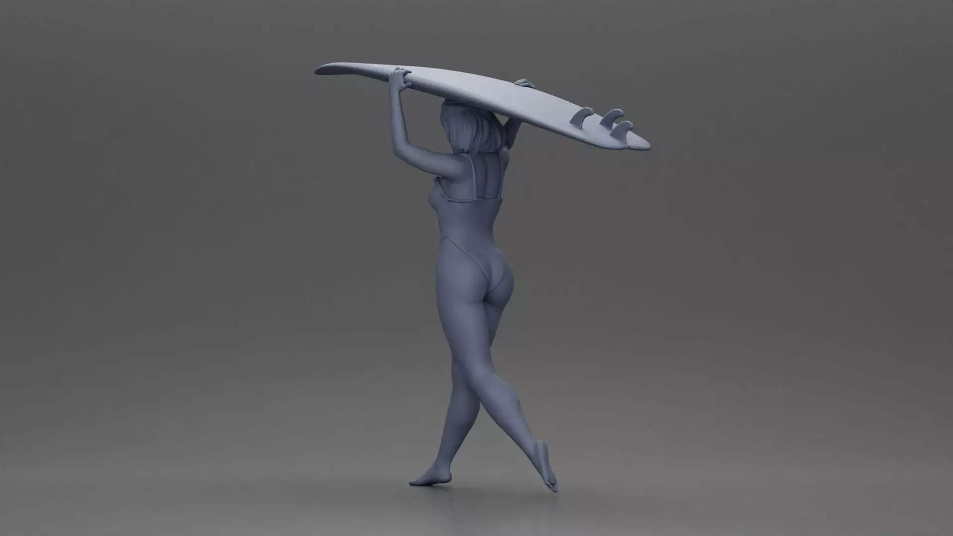 woman in swimsuit carrying a red surfboard on her shoulders 3D print model_15