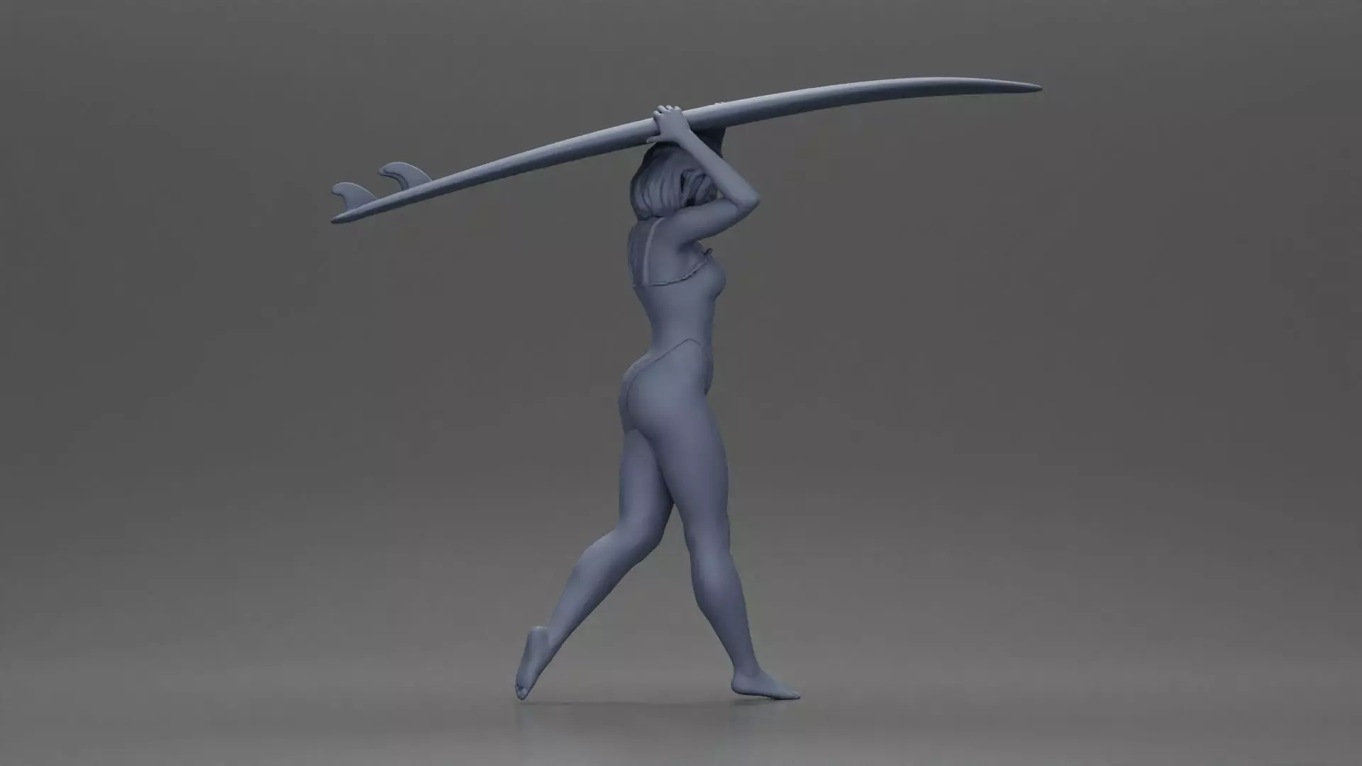 woman in swimsuit carrying a red surfboard on her shoulders 3D print model_13