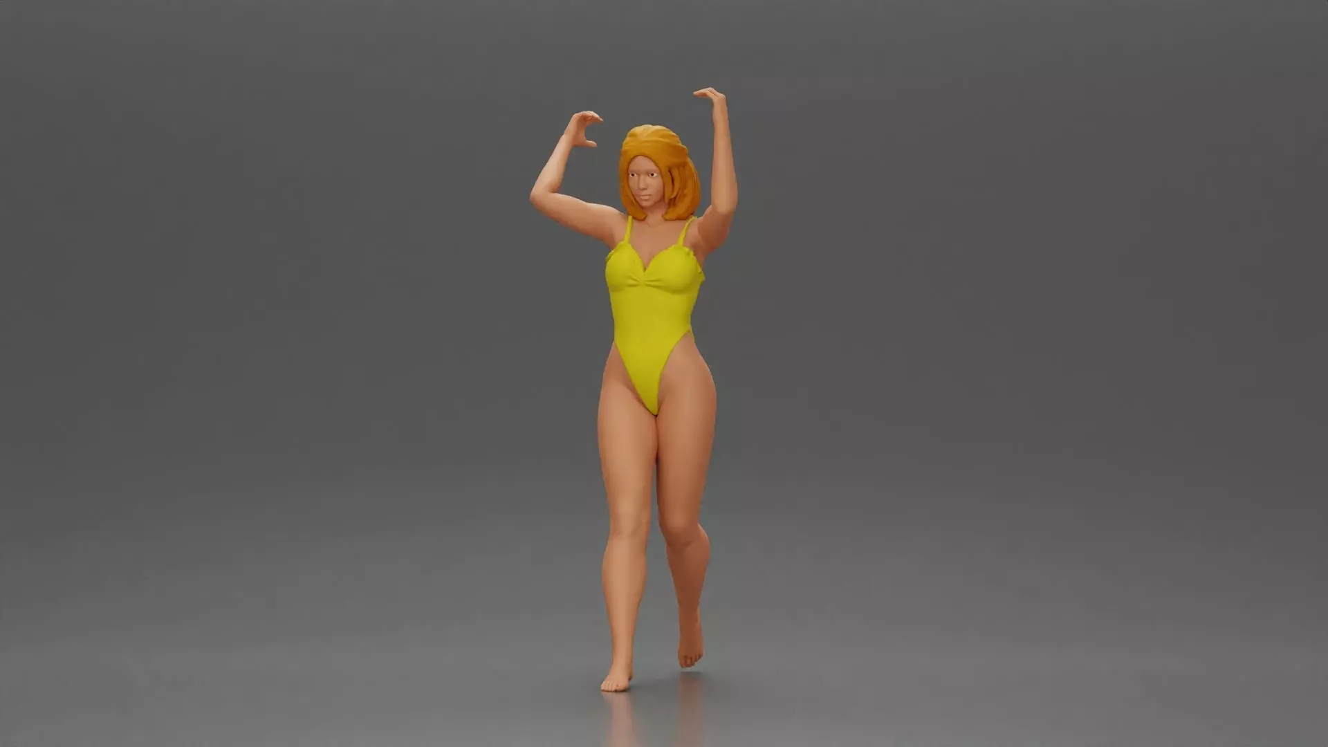 woman in swimsuit carrying a red surfboard on her shoulders 3D print model_11