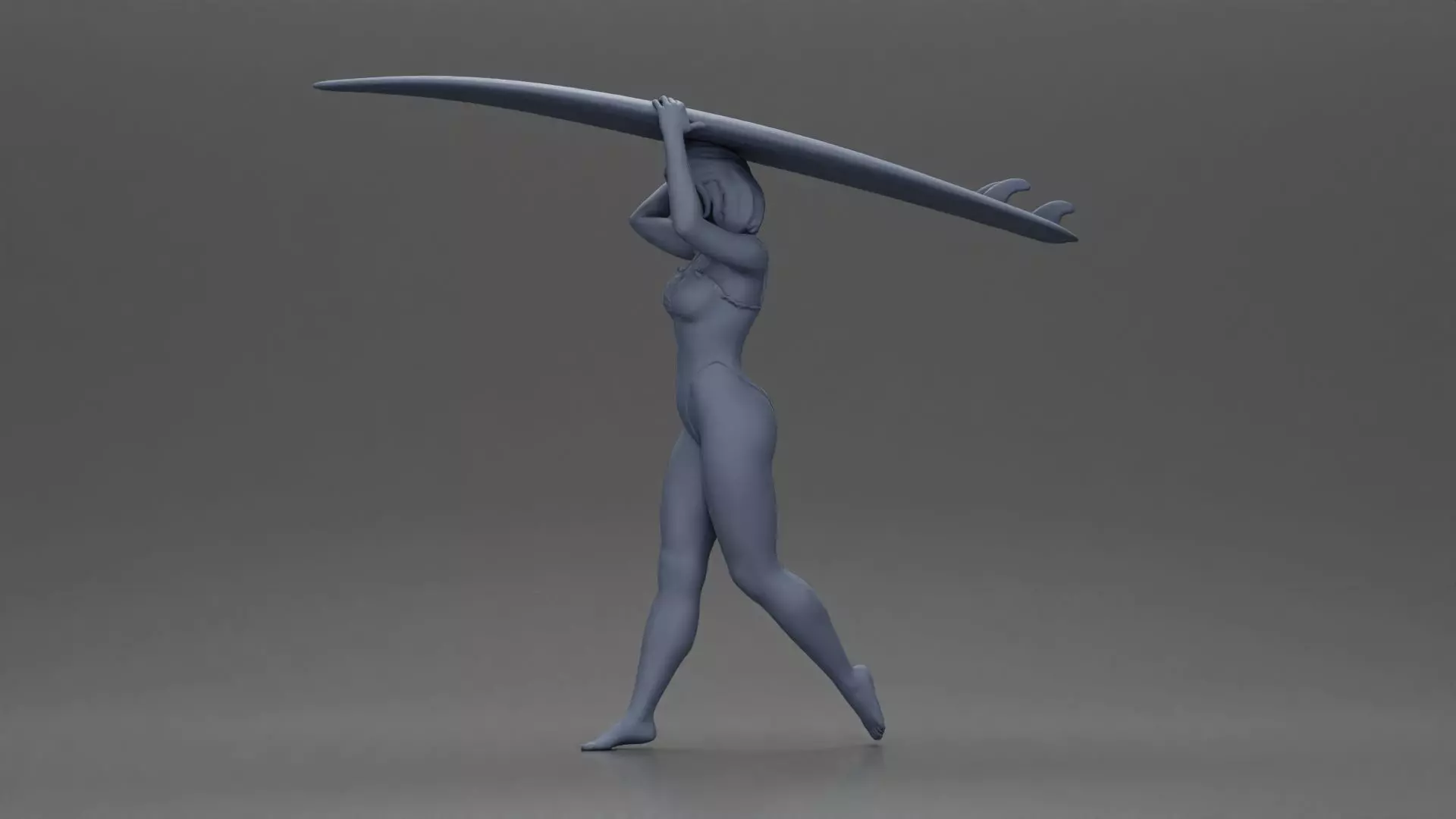 woman in swimsuit carrying a red surfboard on her shoulders 3D print model_16