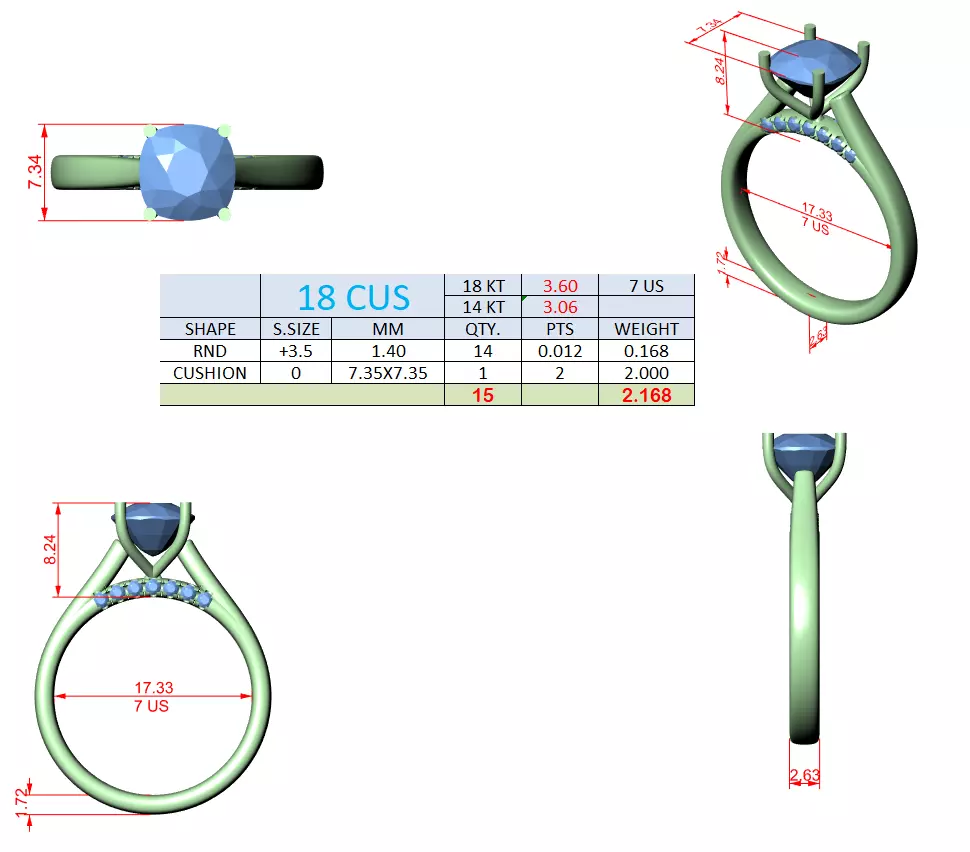 2CT Cushion Cut Diamond Engagement Wedding Ring 3DM STL Video 3D print model_15