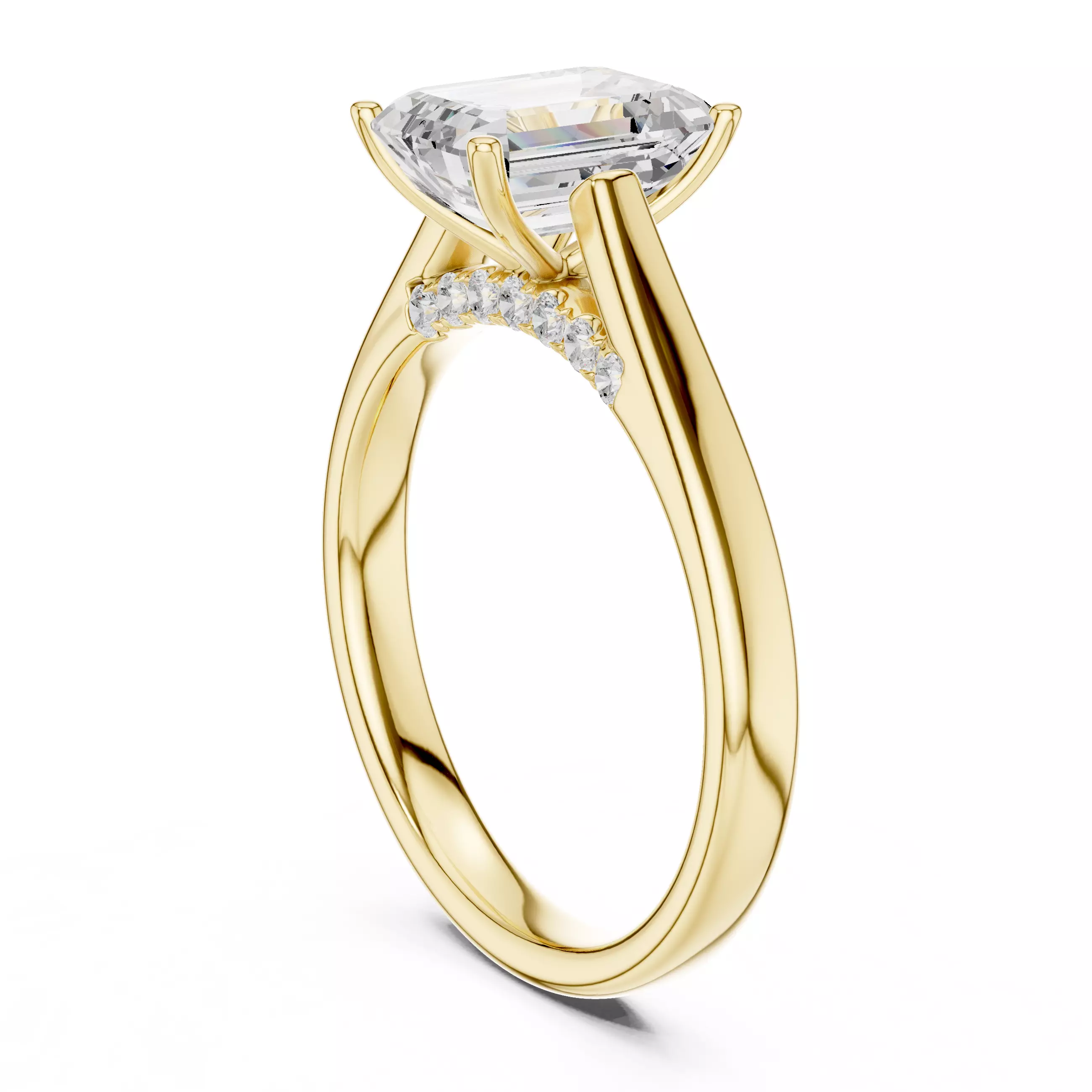 Emerald Cut Hidden Diamond Engagement Ring 3DM STL Video 3D print model_6