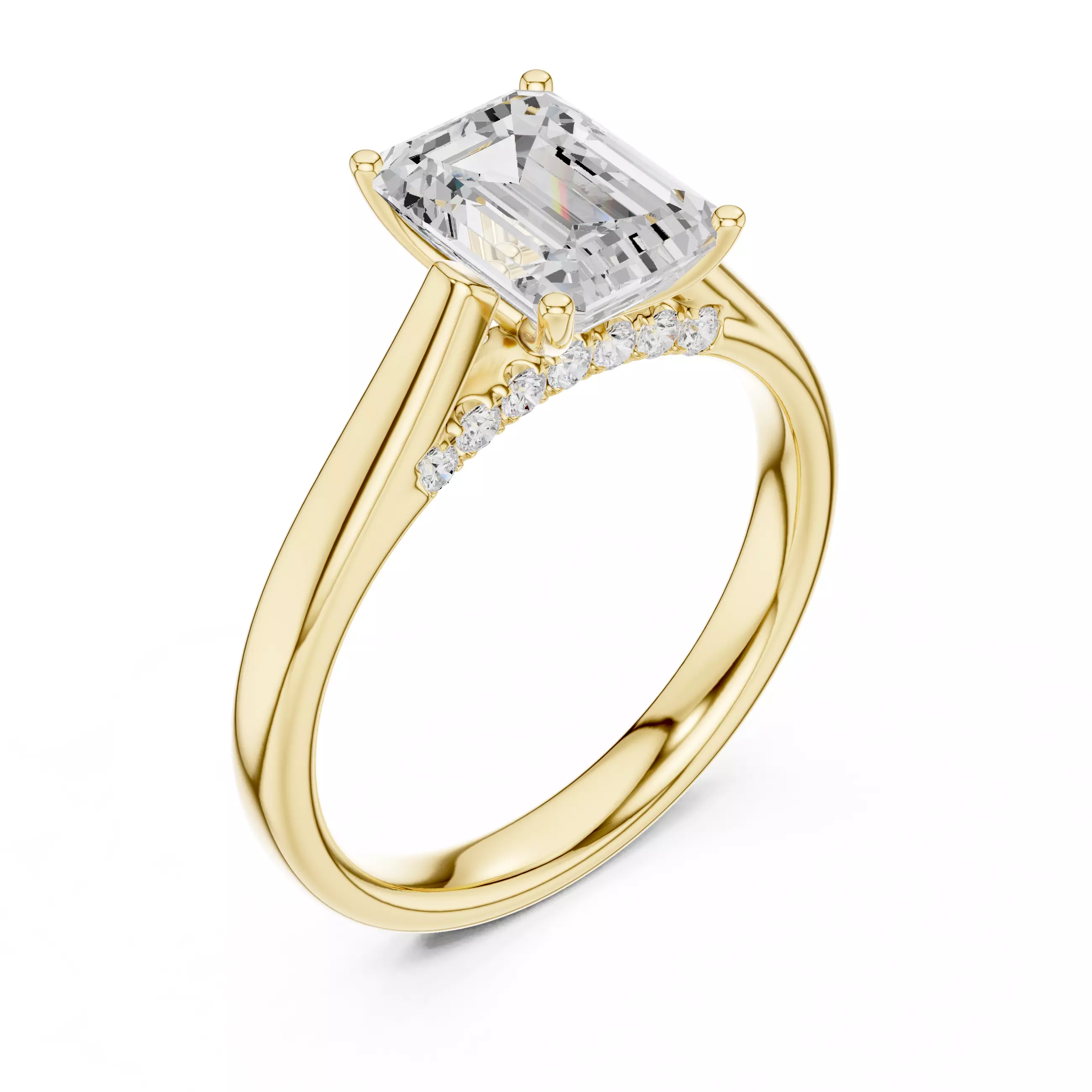 Emerald Cut Hidden Diamond Engagement Ring 3DM STL Video 3D print model_7