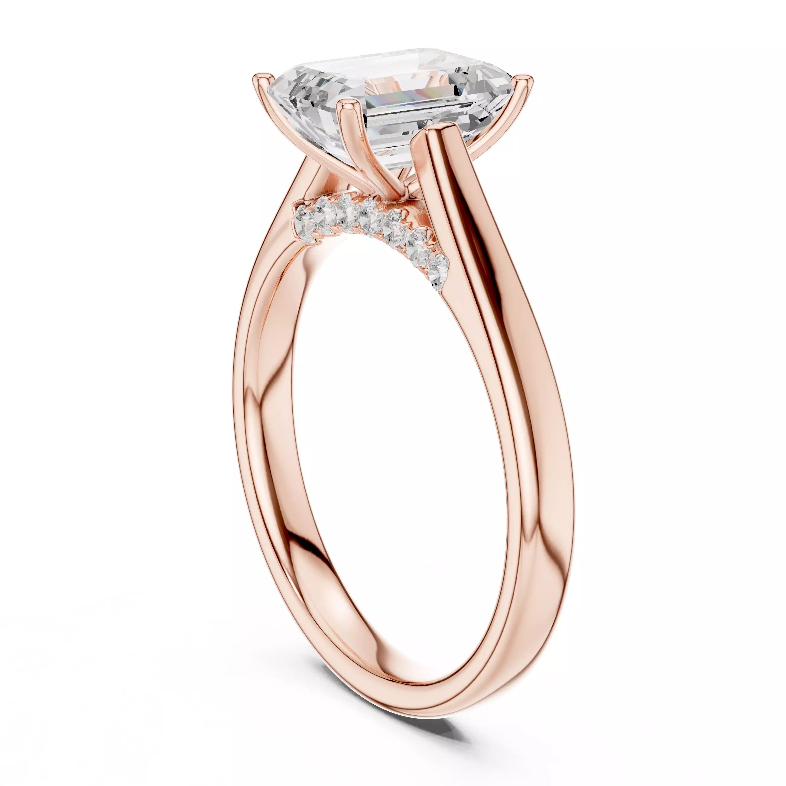 Emerald Cut Hidden Diamond Engagement Ring 3DM STL Video 3D print model_3