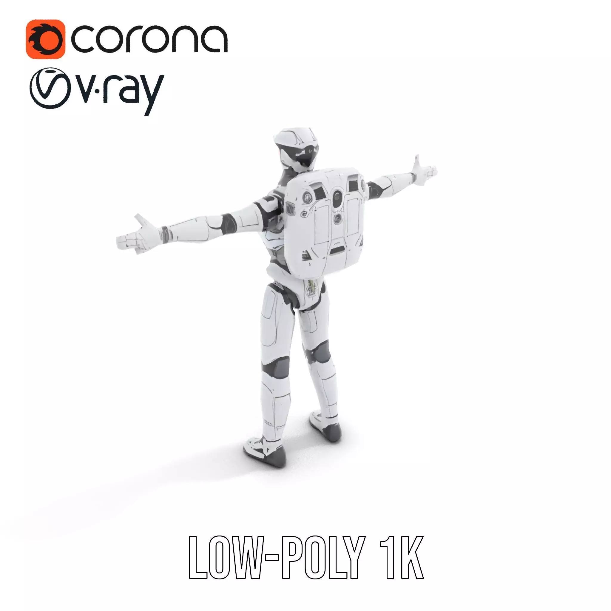 Futuristic White Robot model pack Low-poly 3D model_9