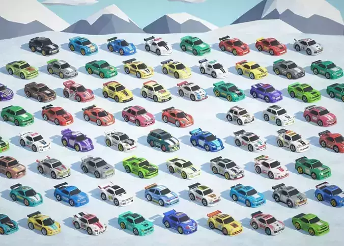 Tiny Sports Car Pack - 66 Cute Toon Mini Racing Cars Low-poly 3D model