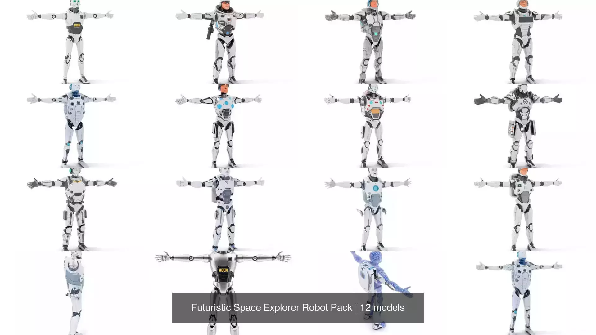 Futuristic Space Explorer Robot Pack 3D Model Collection_0