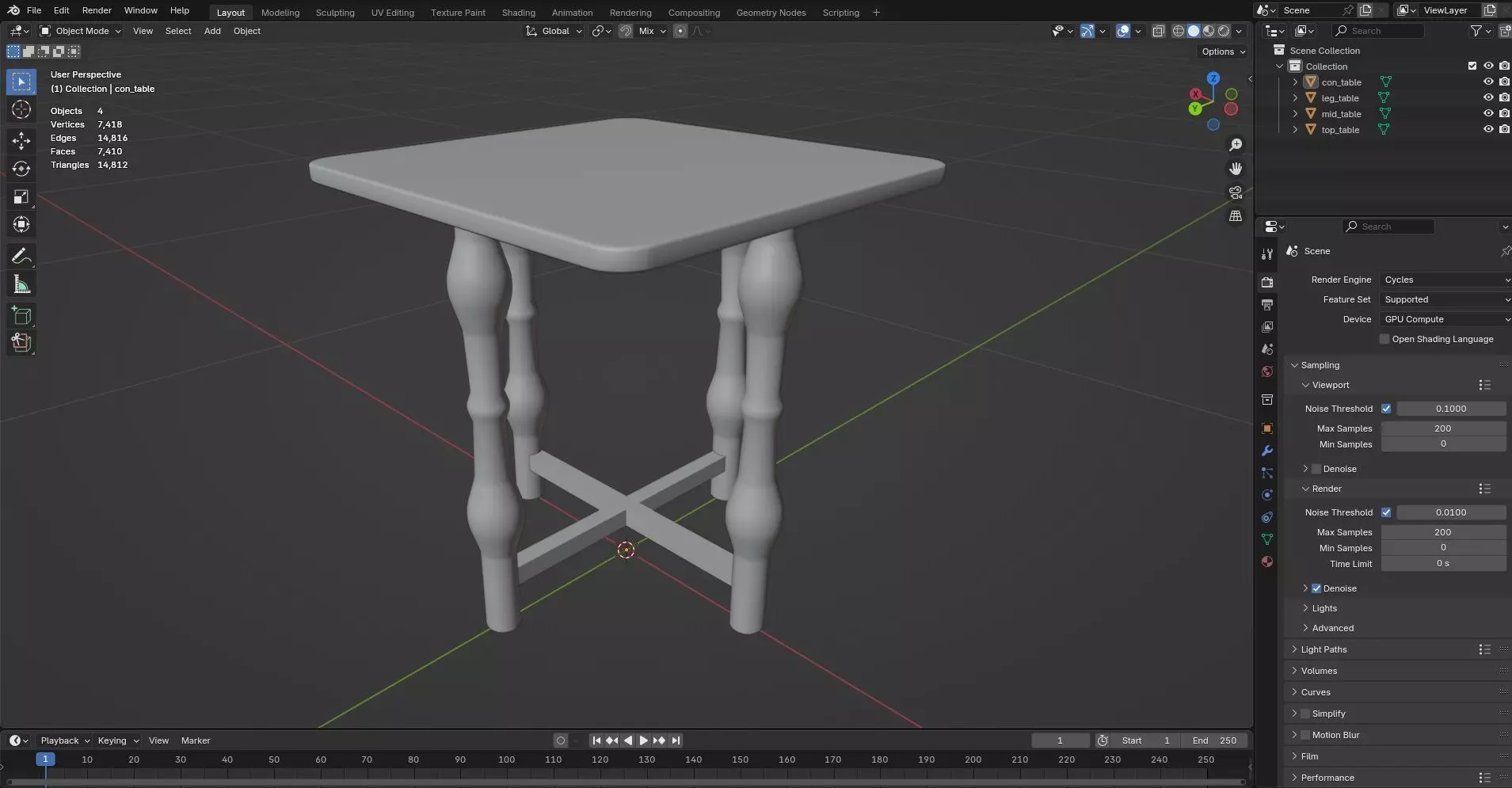 Square Table CG70 3D model_7