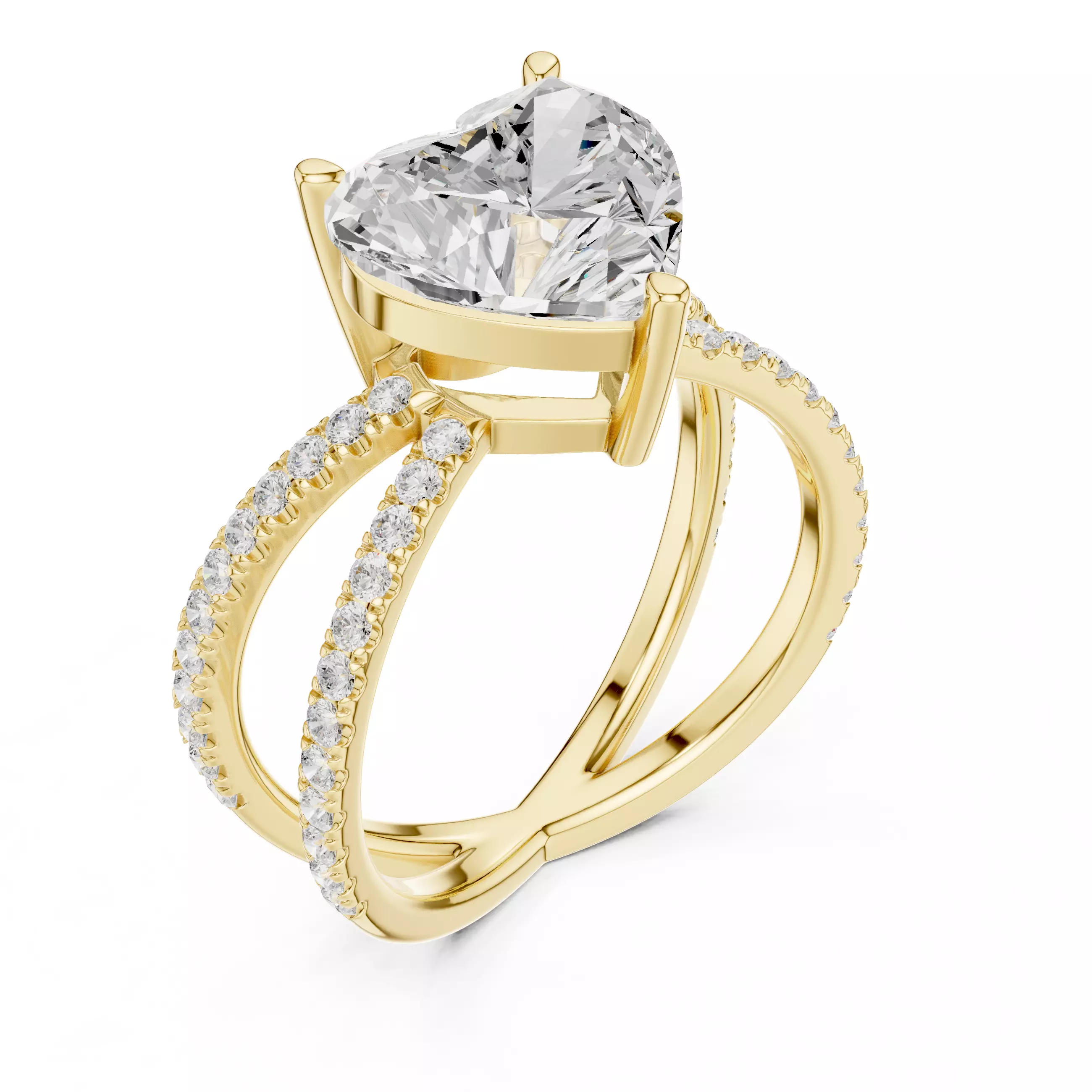 Crossover Heart Diamond Engagement Wedding Ring 3DM STL Video 3D print model_7