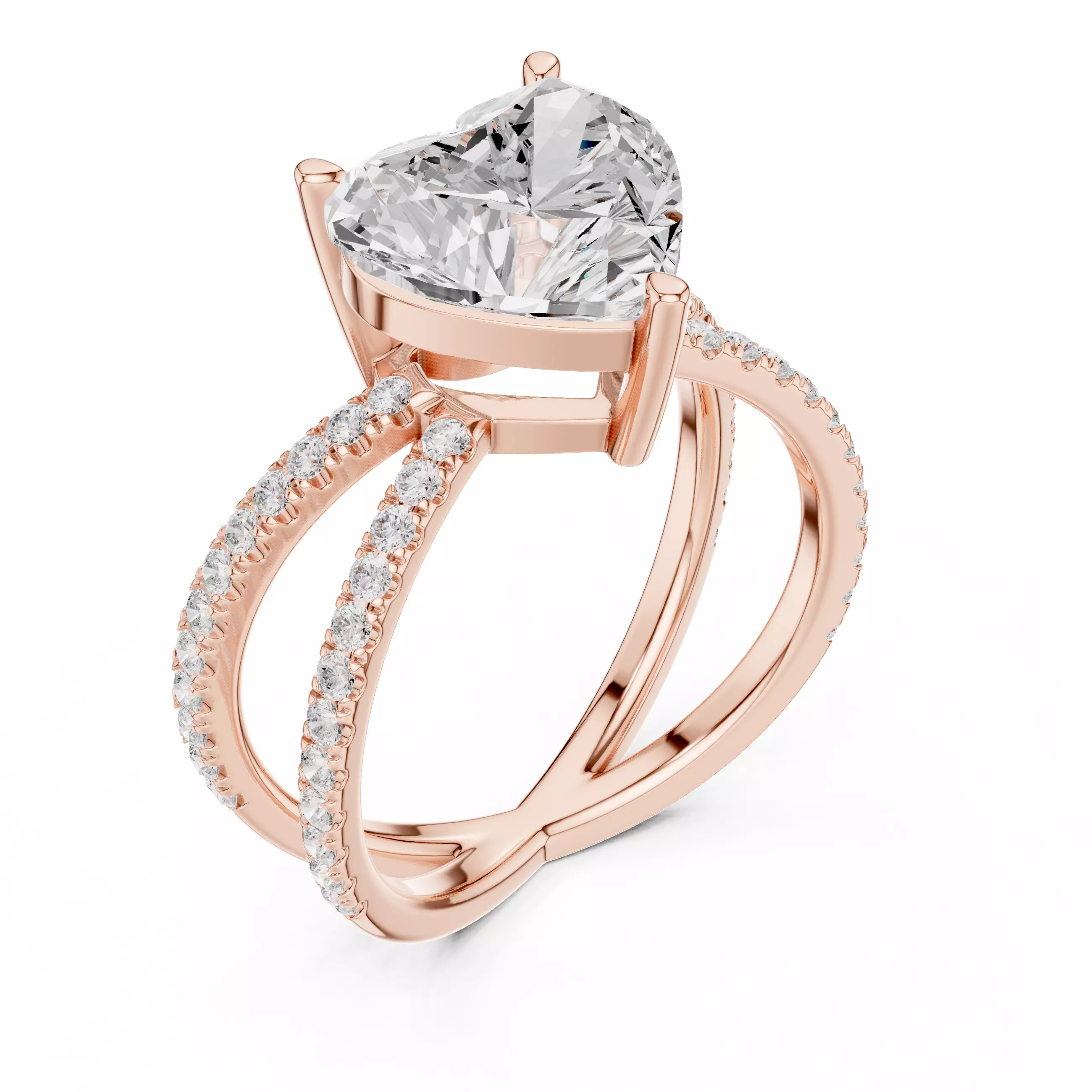 Crossover Heart Diamond Engagement Wedding Ring 3DM STL Video 3D print model_4