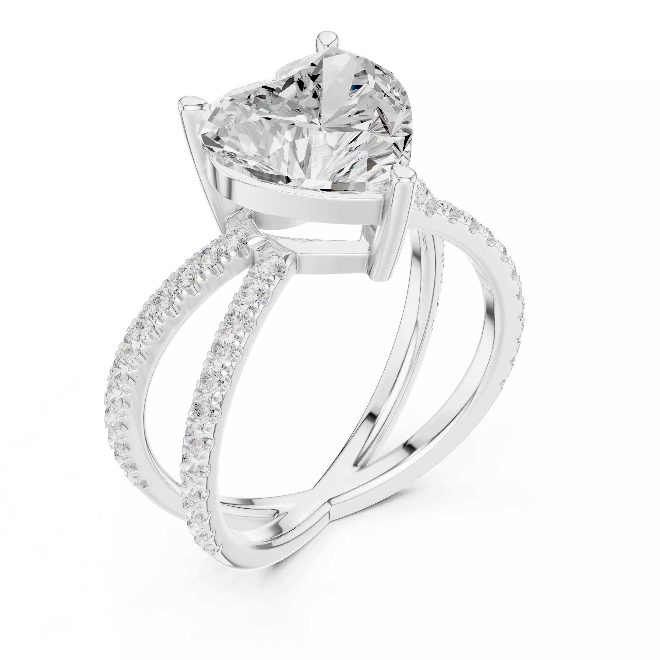 Crossover Heart Diamond Engagement Wedding Ring 3DM STL Video 3D print model_10