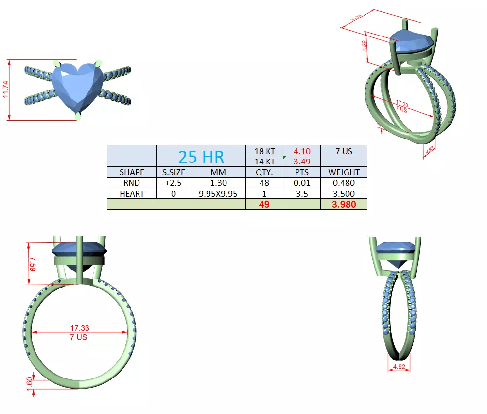 Crossover Heart Diamond Engagement Wedding Ring 3DM STL Video 3D print model_15