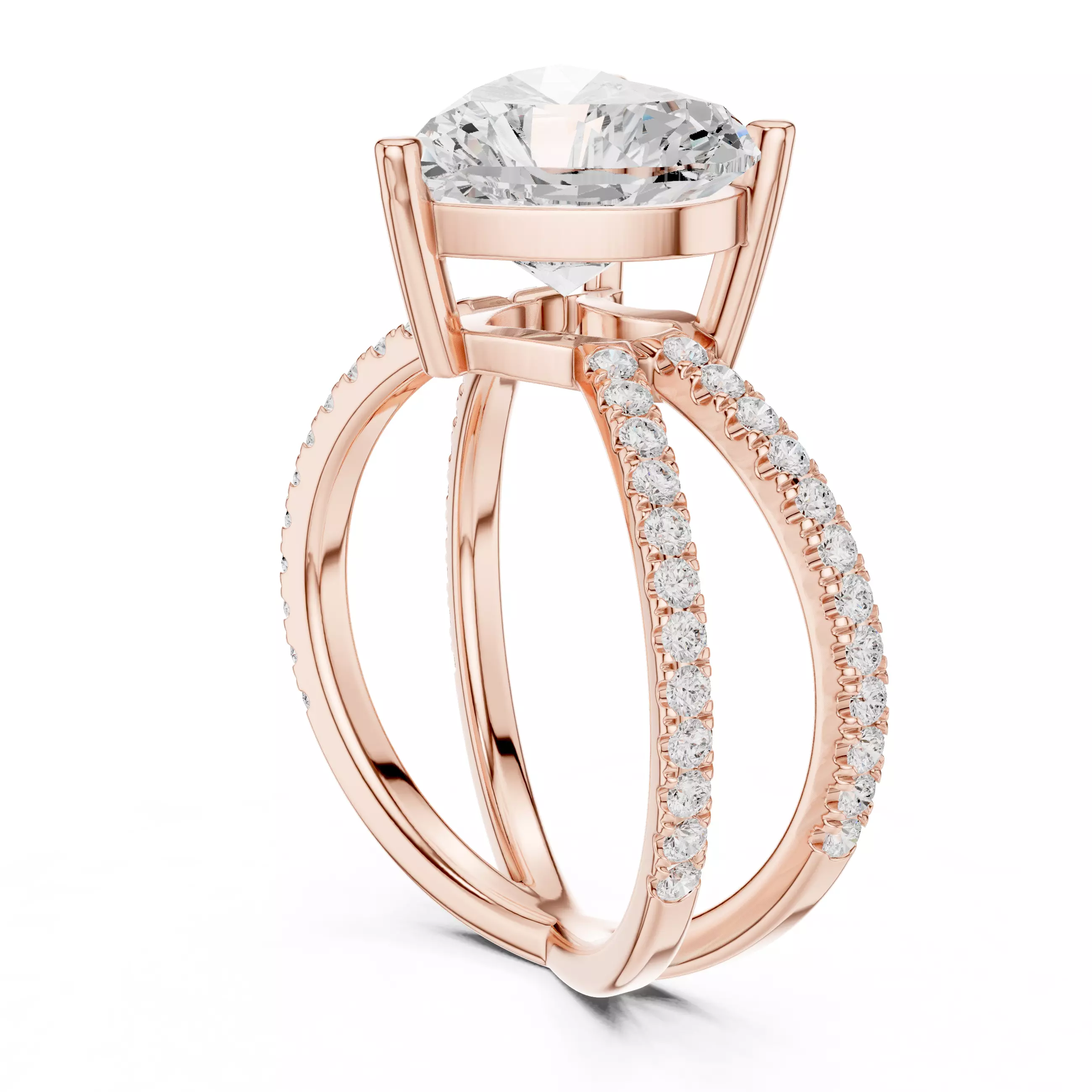 Crossover Heart Diamond Engagement Wedding Ring 3DM STL Video 3D print model_3