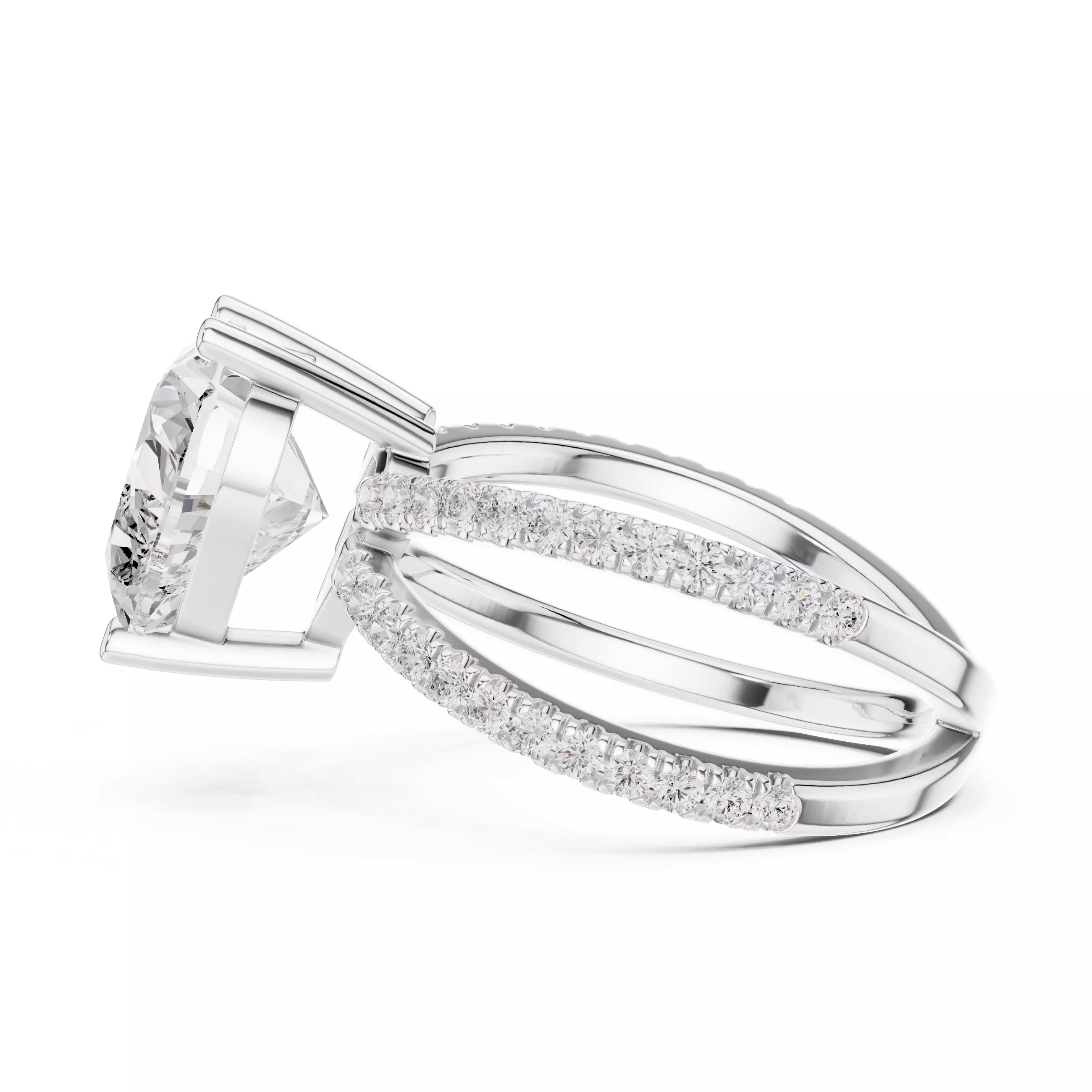 Crossover Heart Diamond Engagement Wedding Ring 3DM STL Video 3D print model_11