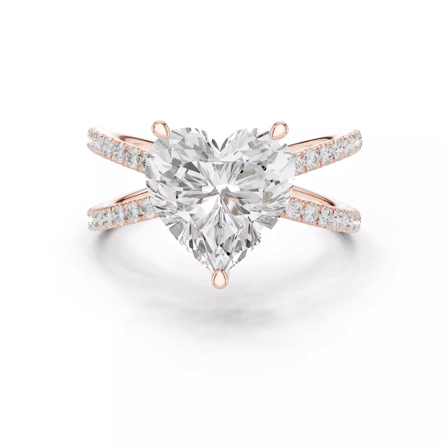 Crossover Heart Diamond Engagement Wedding Ring 3DM STL Video 3D print model_12