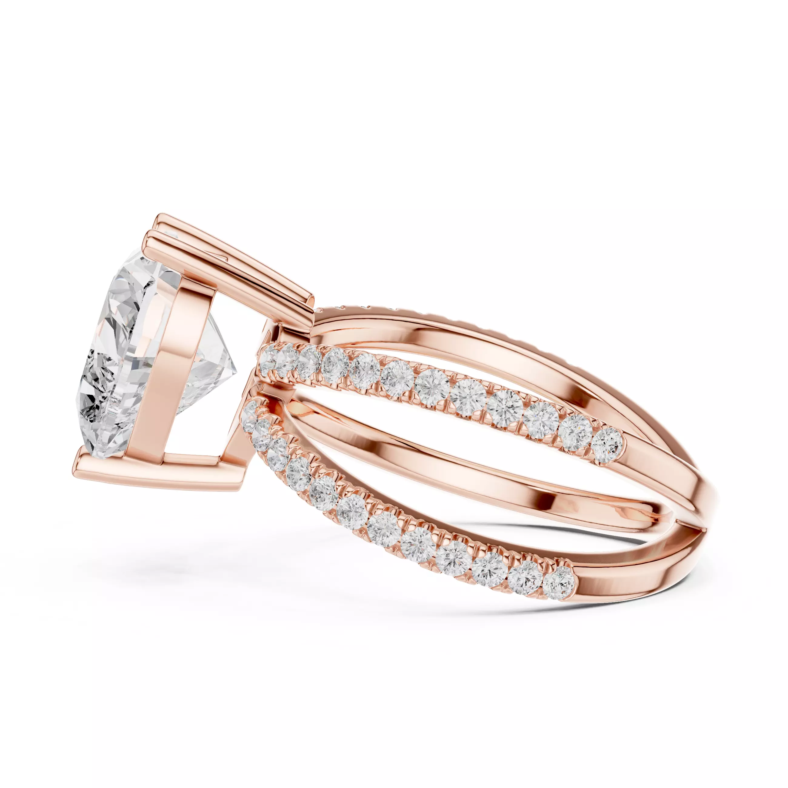 Crossover Heart Diamond Engagement Wedding Ring 3DM STL Video 3D print model_5