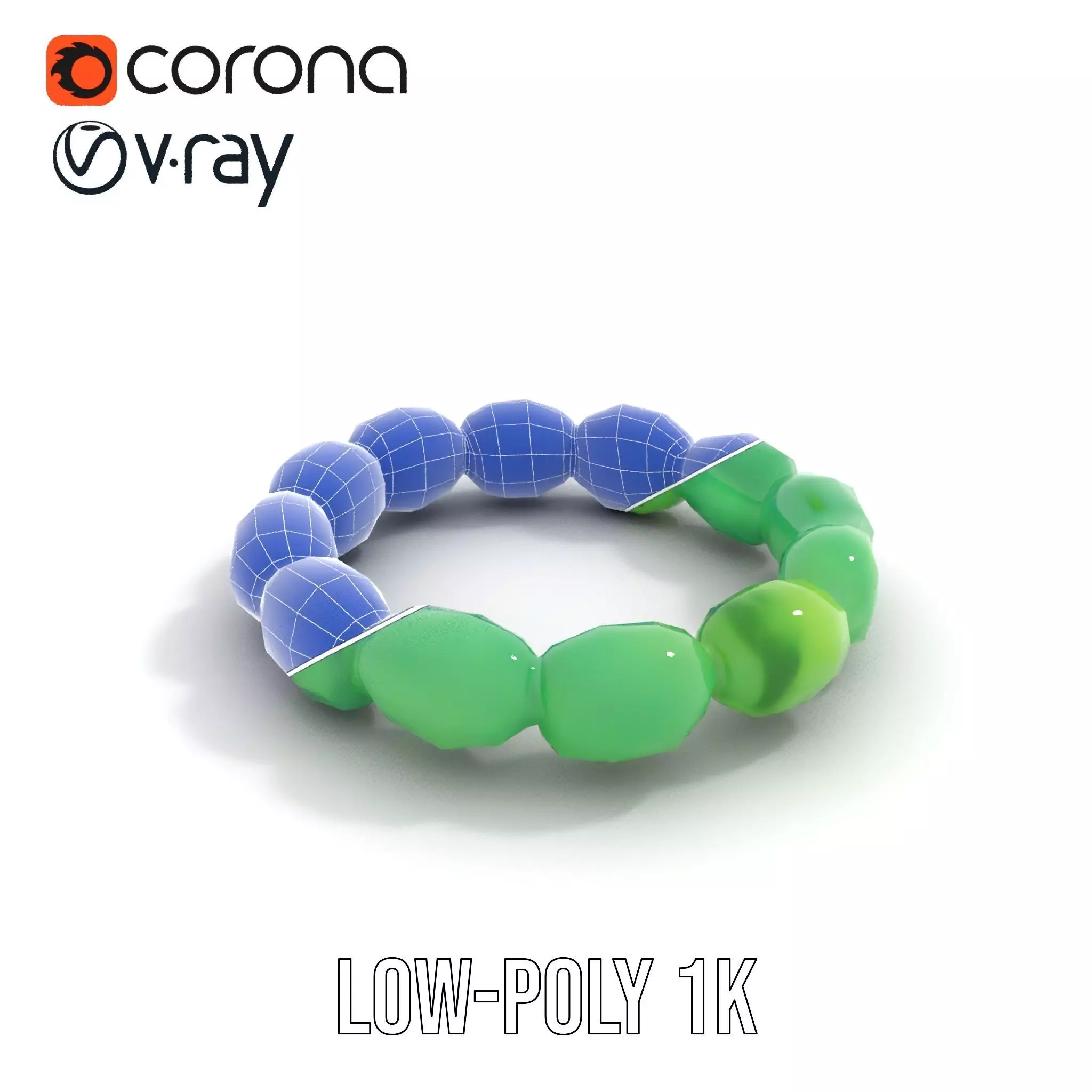 Emerald Jade Bracelet model pack Low-poly 3D model_30