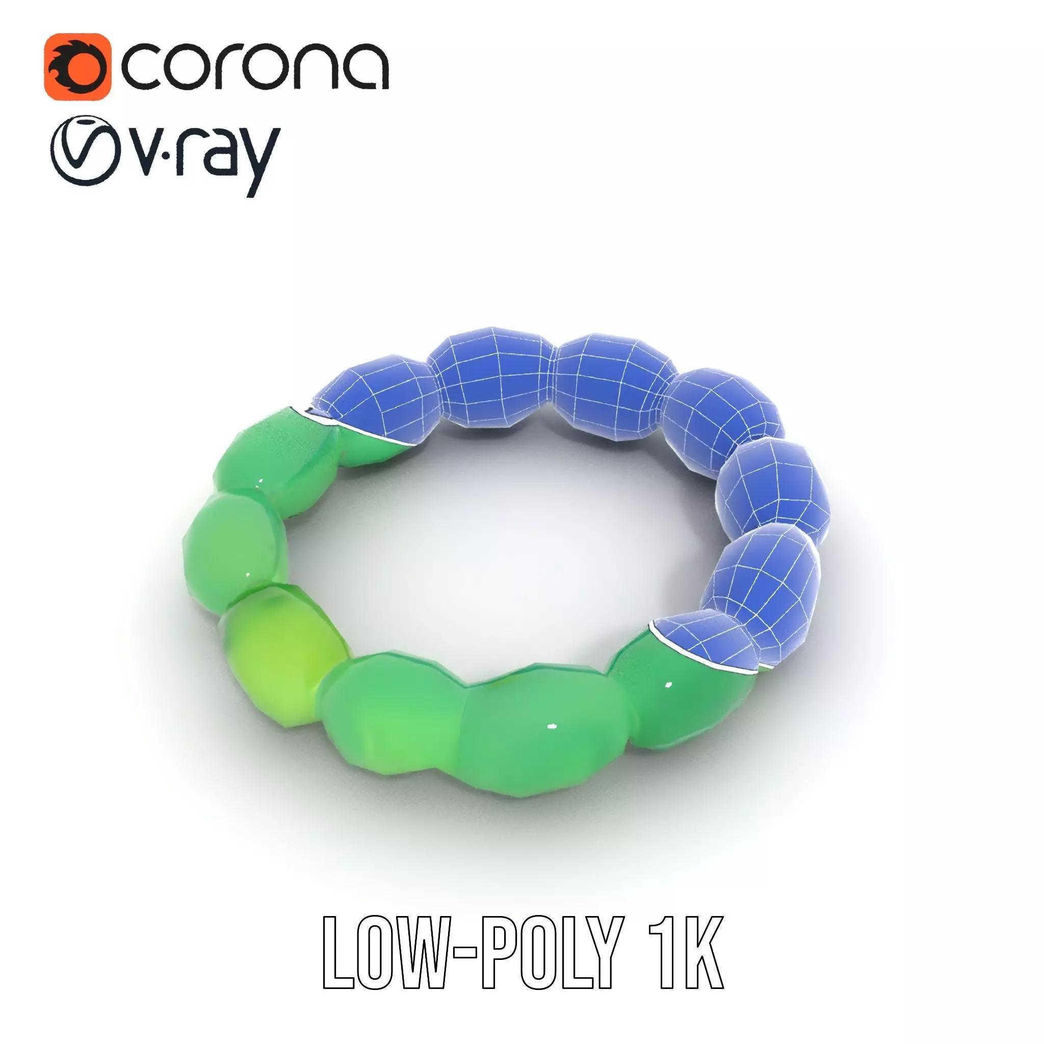 Emerald Jade Bracelet model pack Low-poly 3D model_17