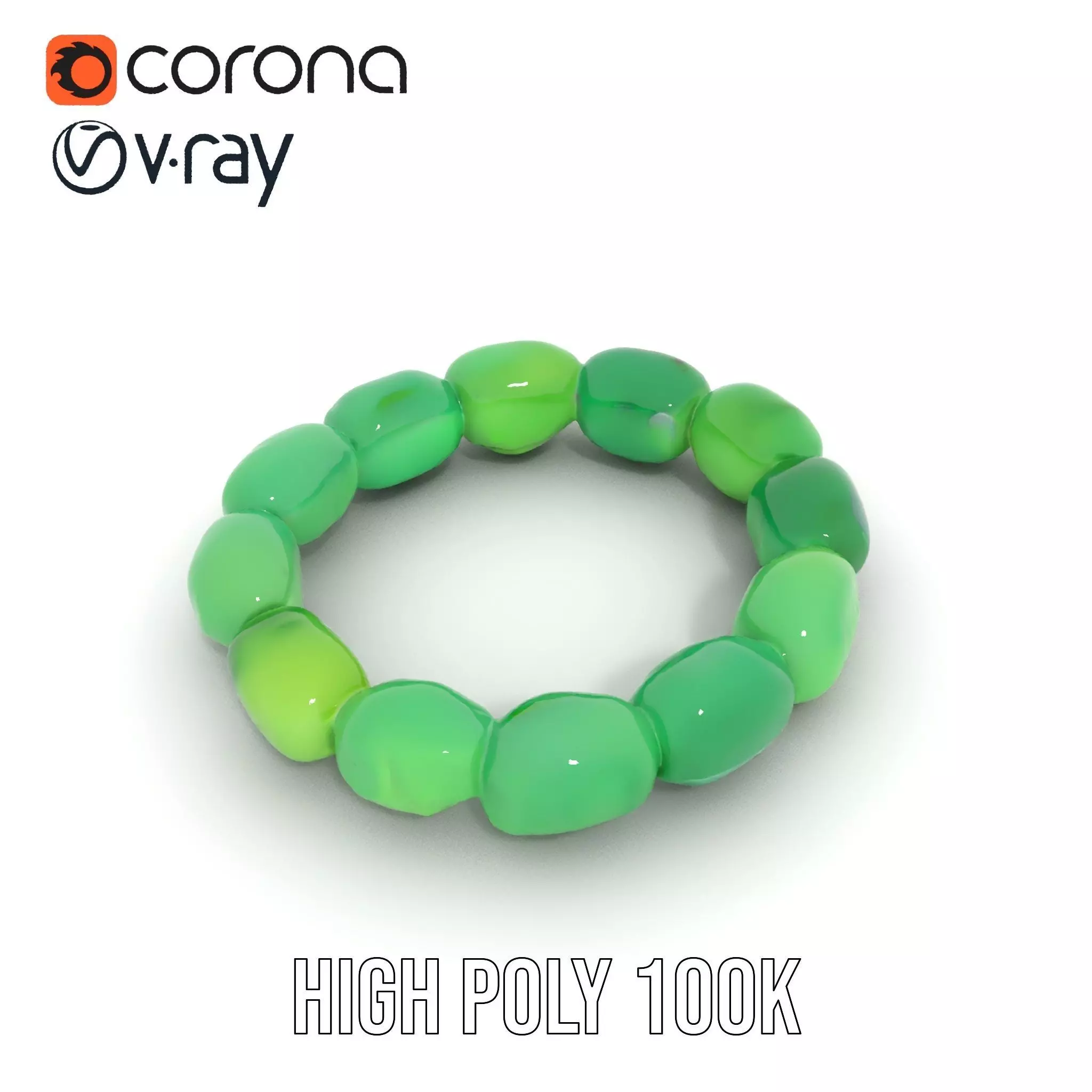 Emerald Jade Bracelet model pack Low-poly 3D model_15
