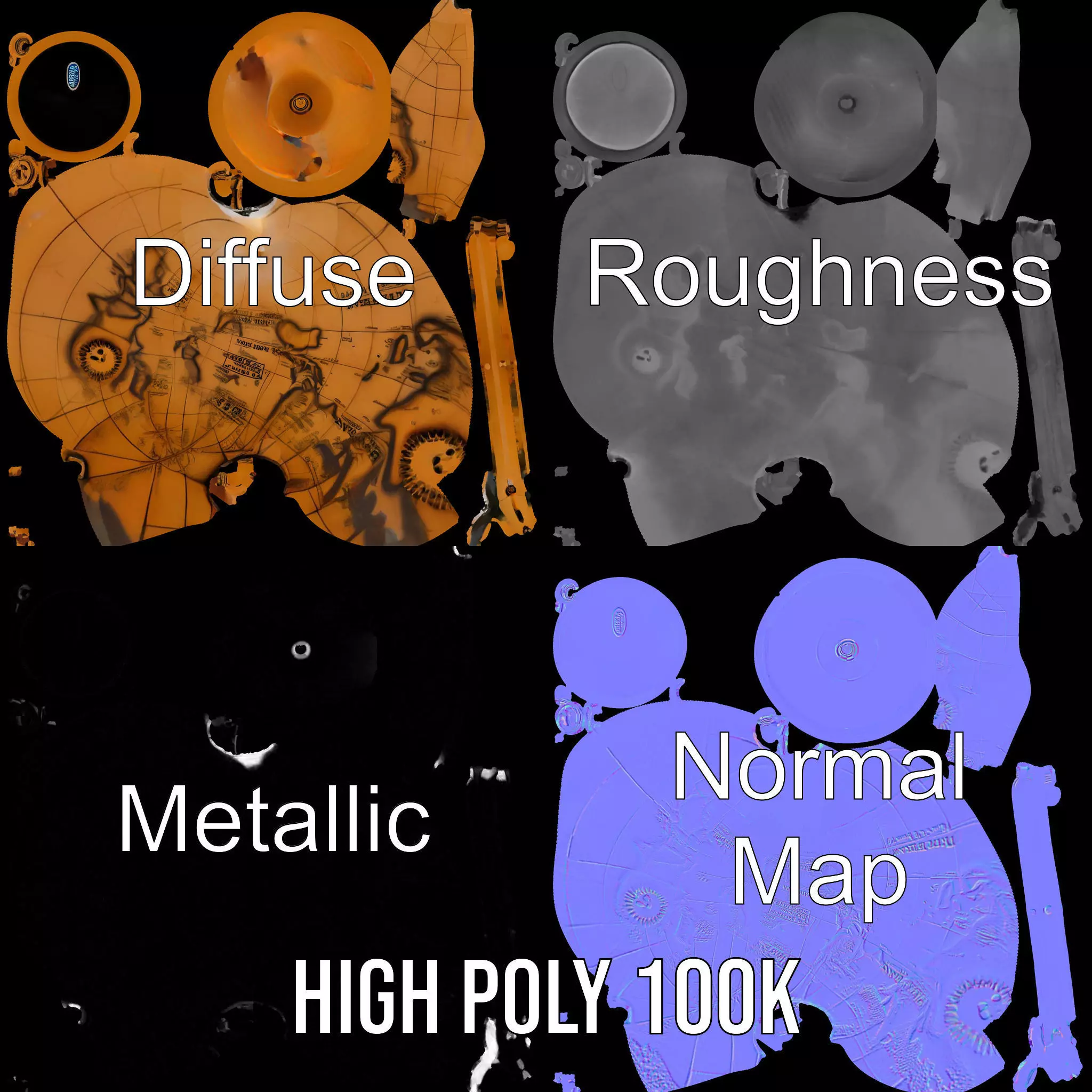 Vintage Brass Globe model pack Low-poly 3D model_3