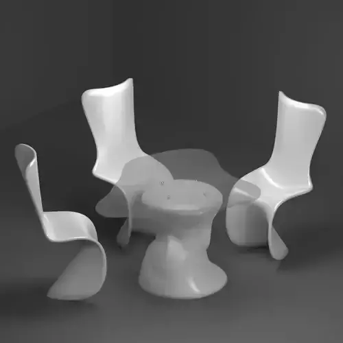 Set of white plastic furniture in the Panton style