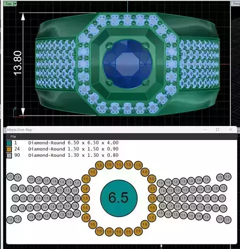 Men Bold Signet Ring 3D CAD Model with Diamond Pave