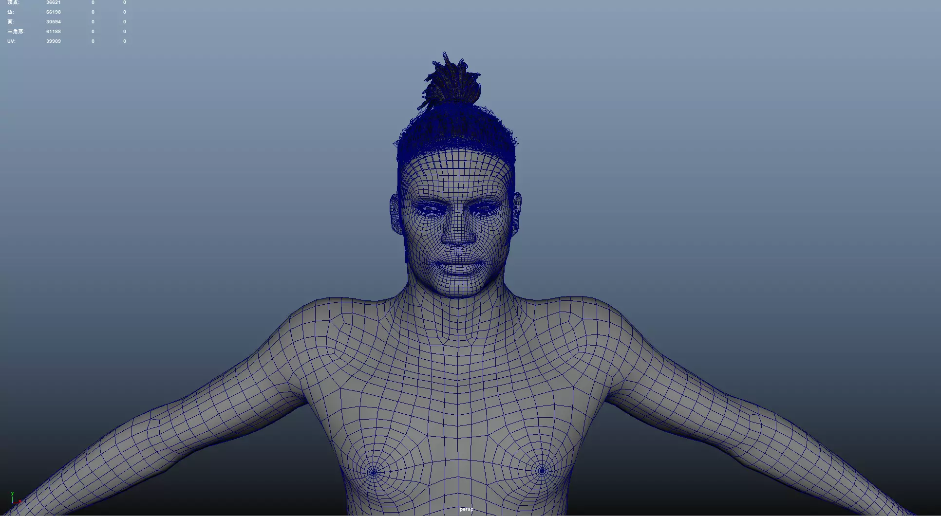 African character Hair Low-poly 3D model_6