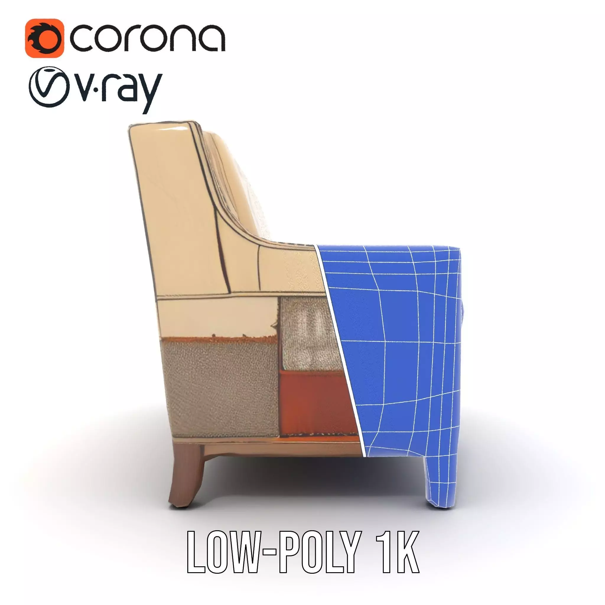 Patchwork Leather Sofa model pack Low-poly 3D model_28