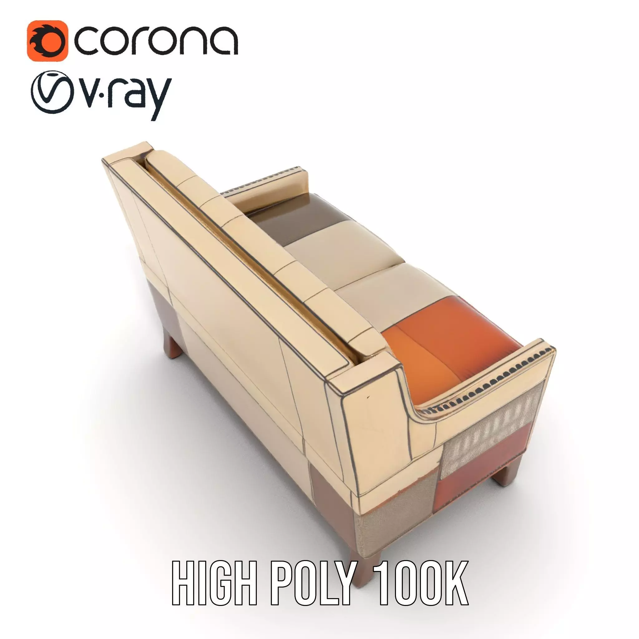 Patchwork Leather Sofa model pack Low-poly 3D model_26