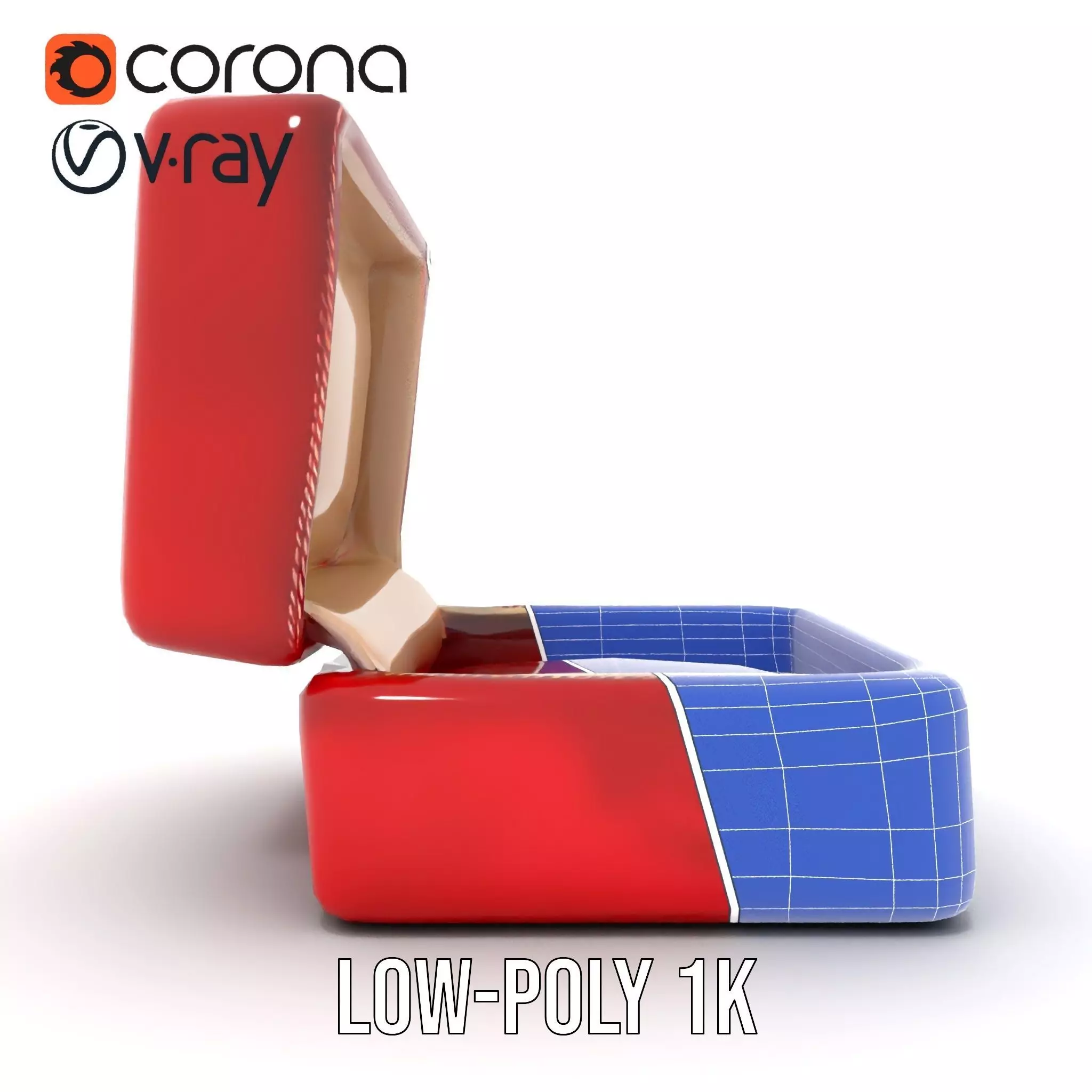 Elegant Red Velvet Jewelry Box model pack Low-poly 3D model_28