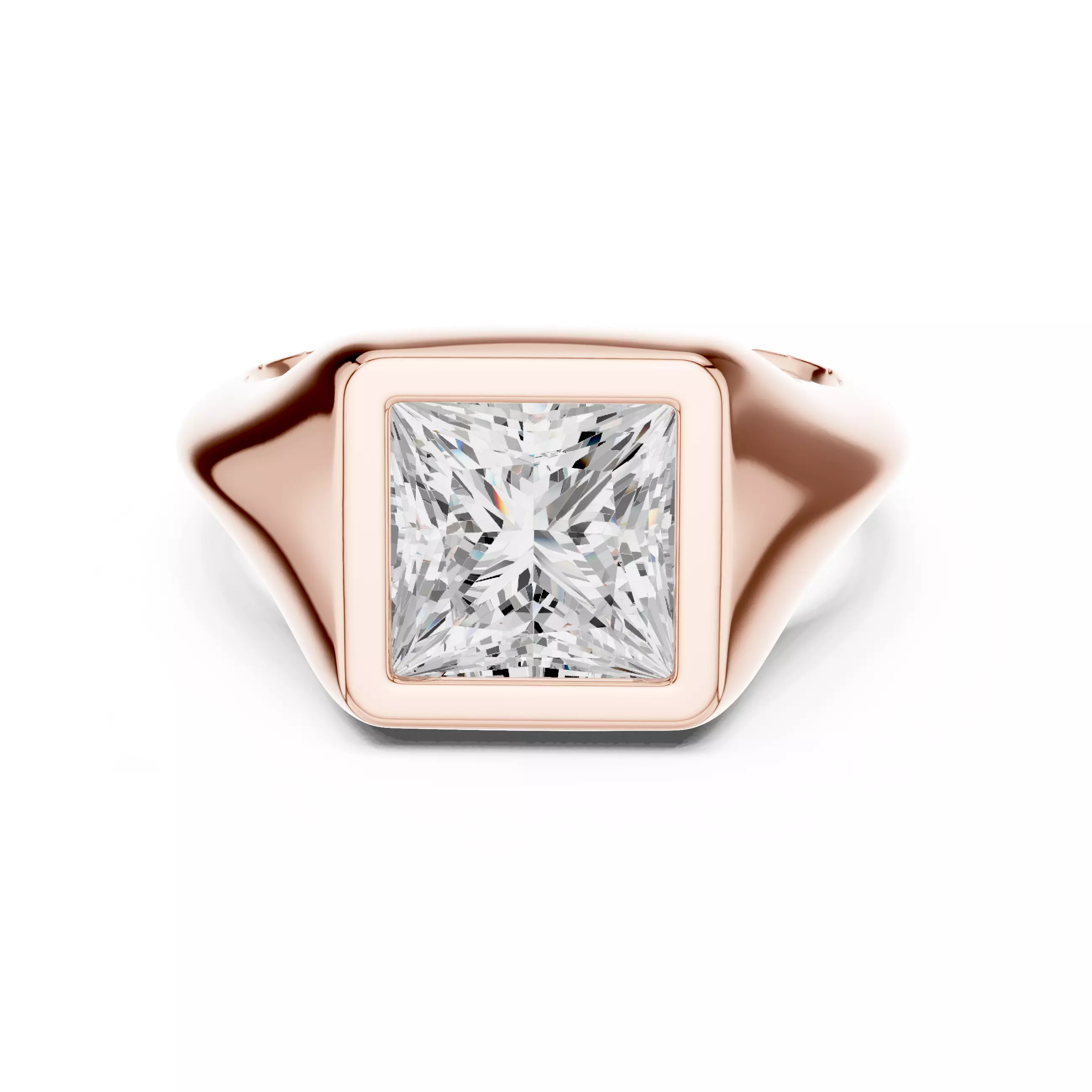 Solitaire Bezel Set Princess Cut Diamond Taper Shank Ring Video 3D print model