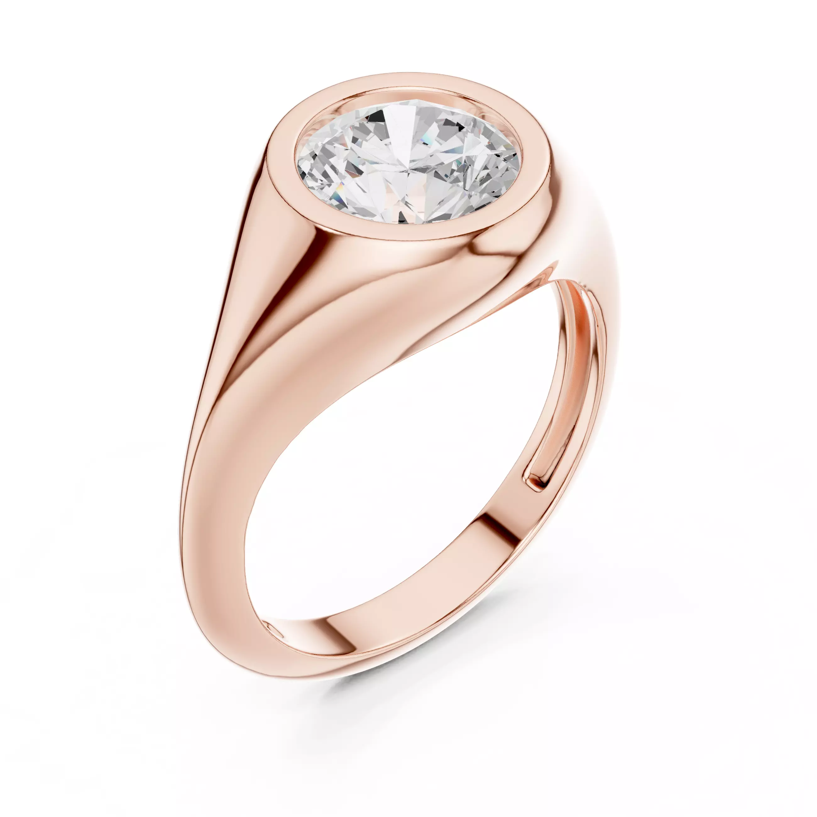 Solitaire Bezel Set Round Cut Diamond Engagement Ring  Video 3D print model_4