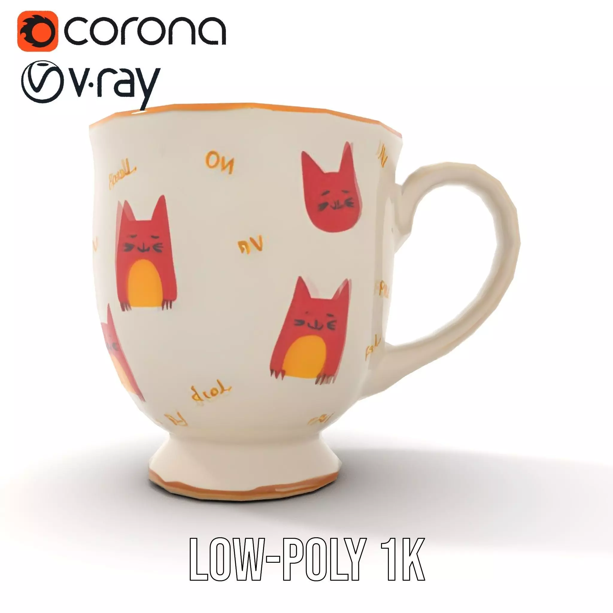 Cute Cat Mug model pack Low-poly 3D model_12