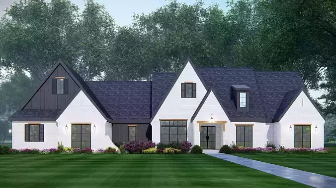 Ranch Farmhouse 3D Model  Classic American Country Home Exterior